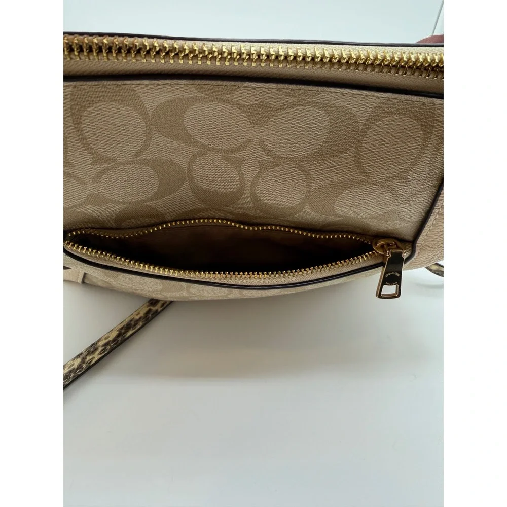 Coach Prairie Satchel Signature Canvas Snakeskin Leather Handbag C7261 Khaki